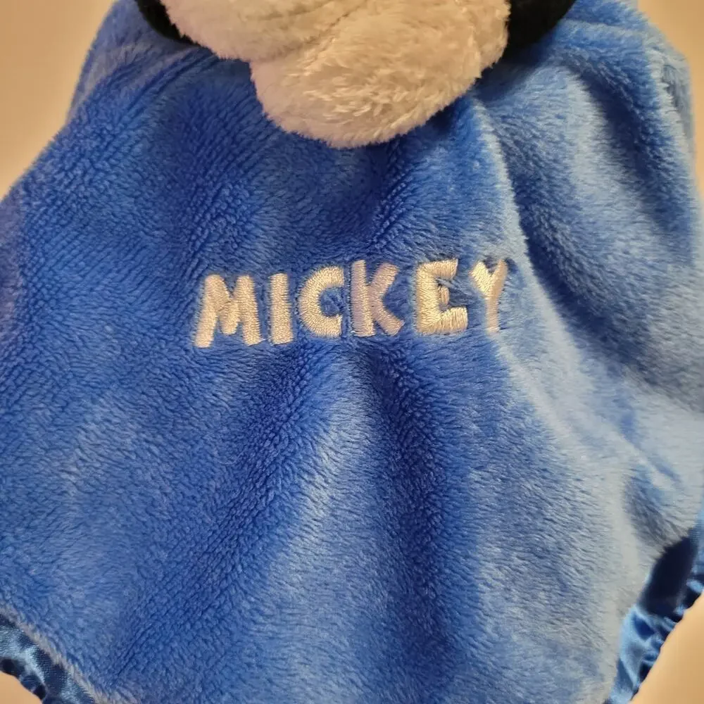 Mickey Mouse Lovey Security Blanket Soft Plush Blue Satin Trim Rattle 13